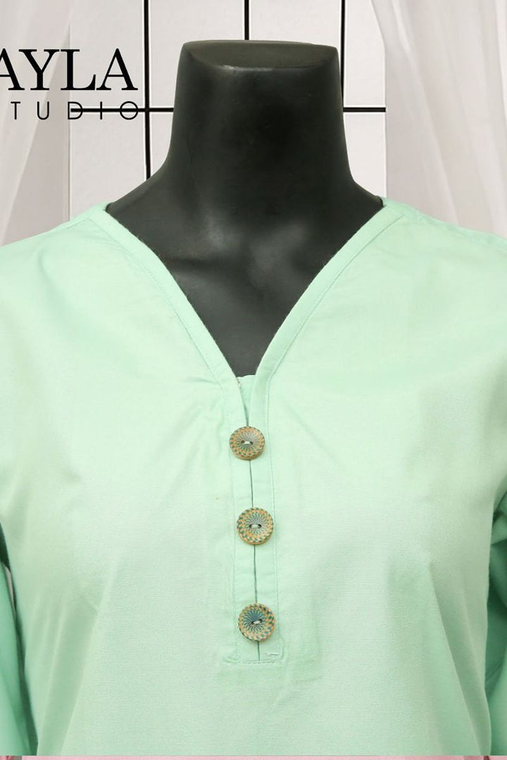 Ayla Studio - 2 pcs solid embroidery - SABZ-SITARA - MINT GREEN - Wash & Wear