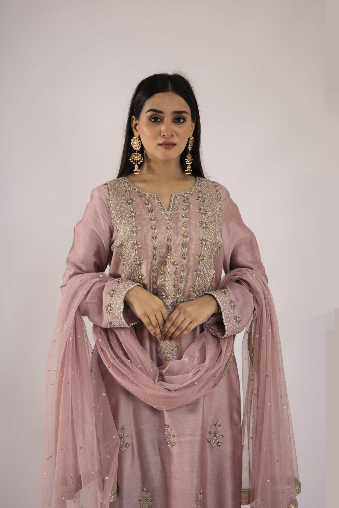 Sadia Aamir - Noori - Lilac Sheesha Silk Shirt and Culottes with Net Dupatta - 3 PIece