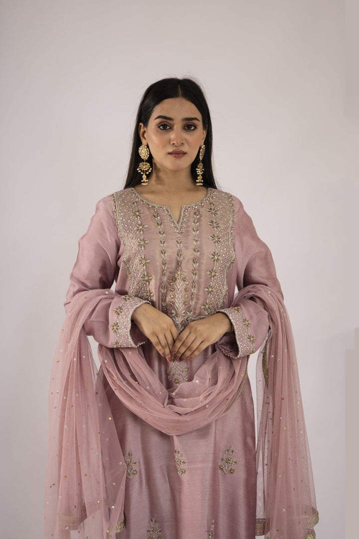 Sadia Aamir - Noori - Lilac Sheesha Silk Shirt and Culottes with Net Dupatta - 3 PIece
