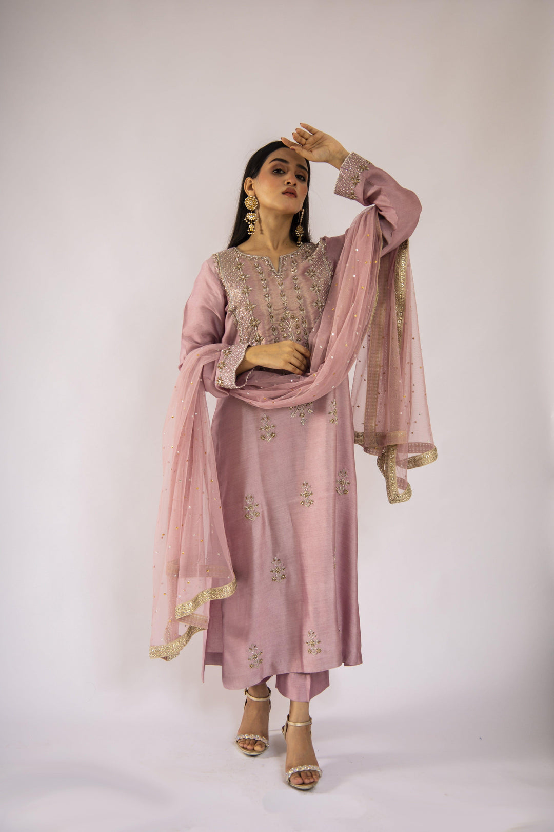 Sadia Aamir - Noori - Lilac Sheesha Silk Shirt and Culottes with Net Dupatta - 3 PIece