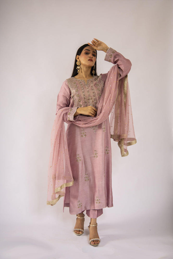 Sadia Aamir - Noori - Lilac Sheesha Silk Shirt and Culottes with Net Dupatta - 3 PIece