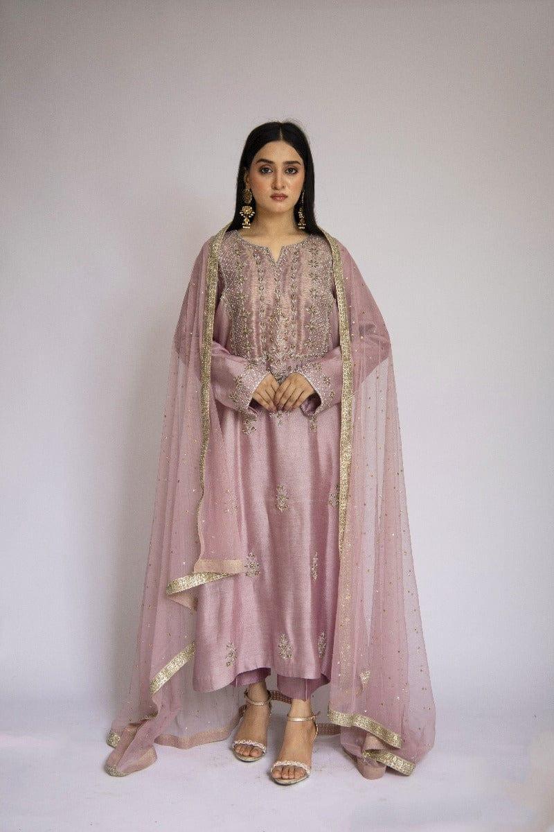 Sadia Aamir - Noori - Lilac Sheesha Silk Shirt and Culottes with Net Dupatta - 3 PIece