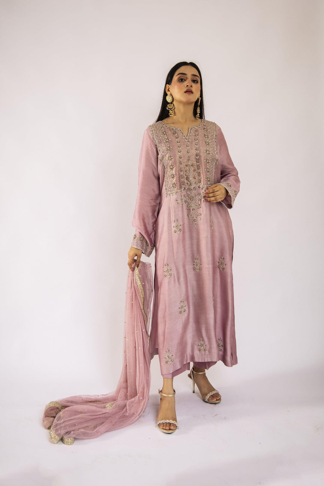 Sadia Aamir - Noori - Lilac Sheesha Silk Shirt and Culottes with Net Dupatta - 3 PIece