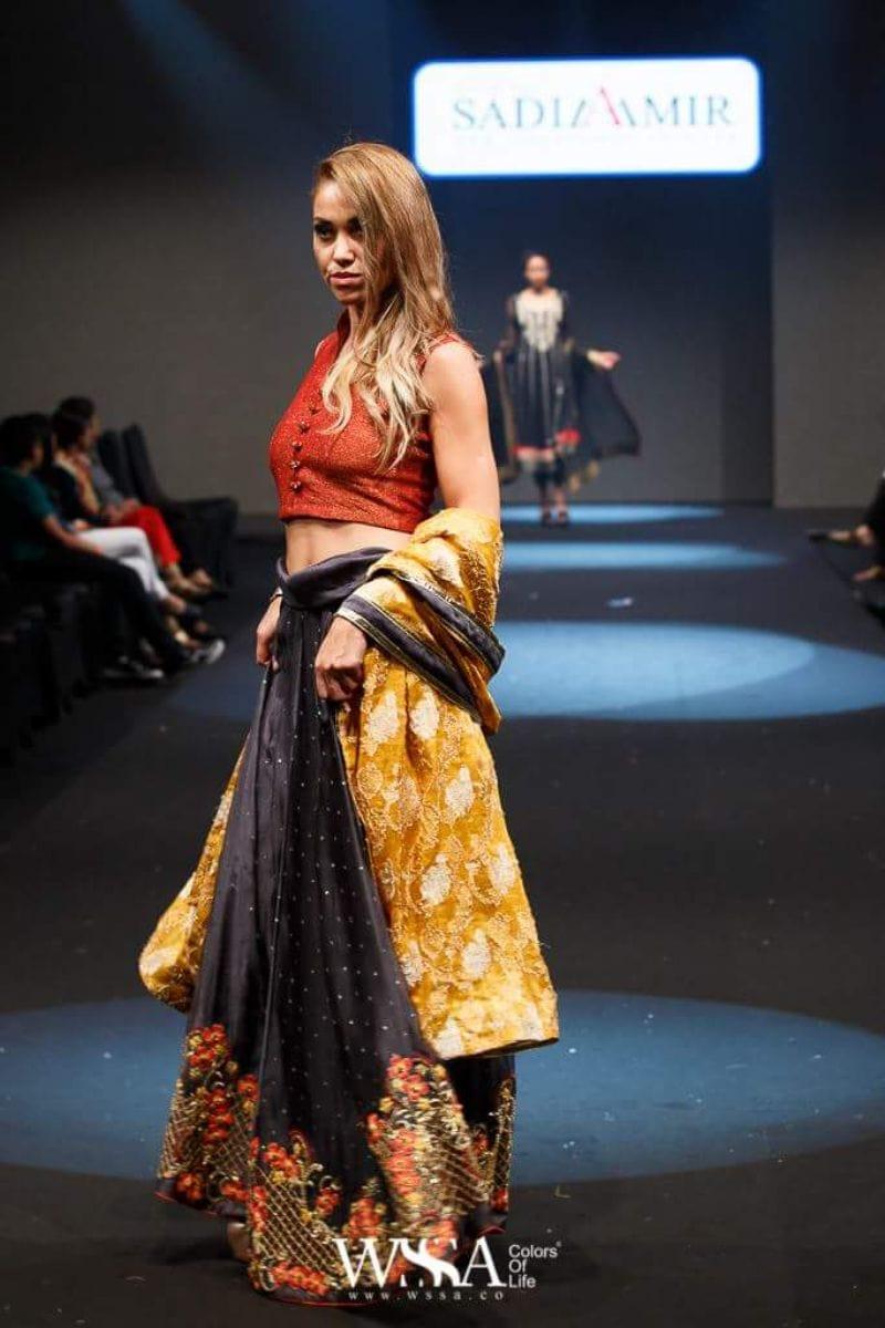 Sadia Aamir - Rainbow - Lehnga - Rust & Charcoal - Jamawar - 3 Piece