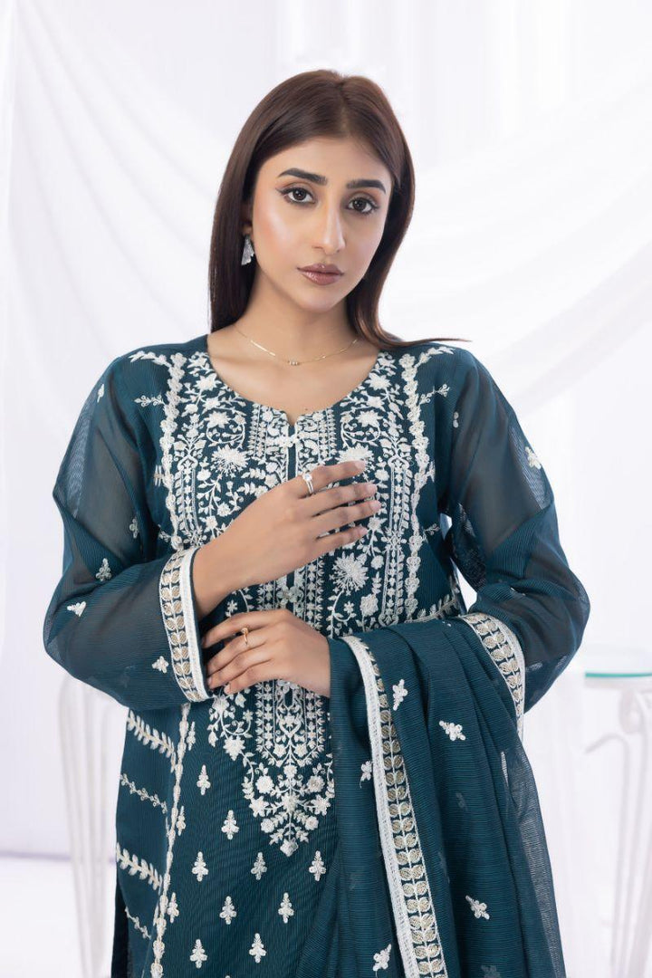 Sadia Aamir - Sabaat - Teal - Khaddi Net - 3 Piece