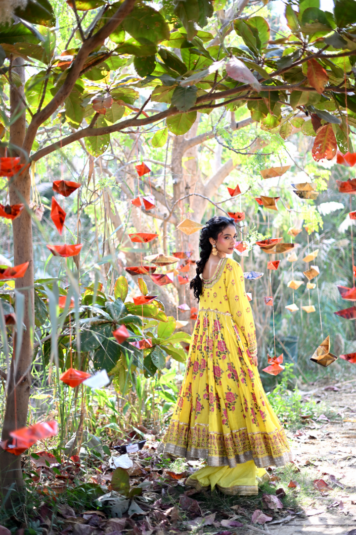 Sajal Aly in Pinktree - Secret Garden - Yellow - 3 Piece