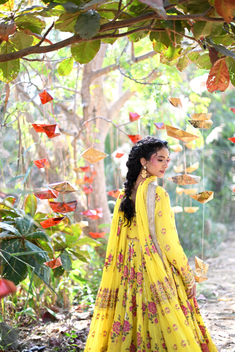 Sajal Aly in Pinktree - Secret Garden - Yellow - 3 Piece