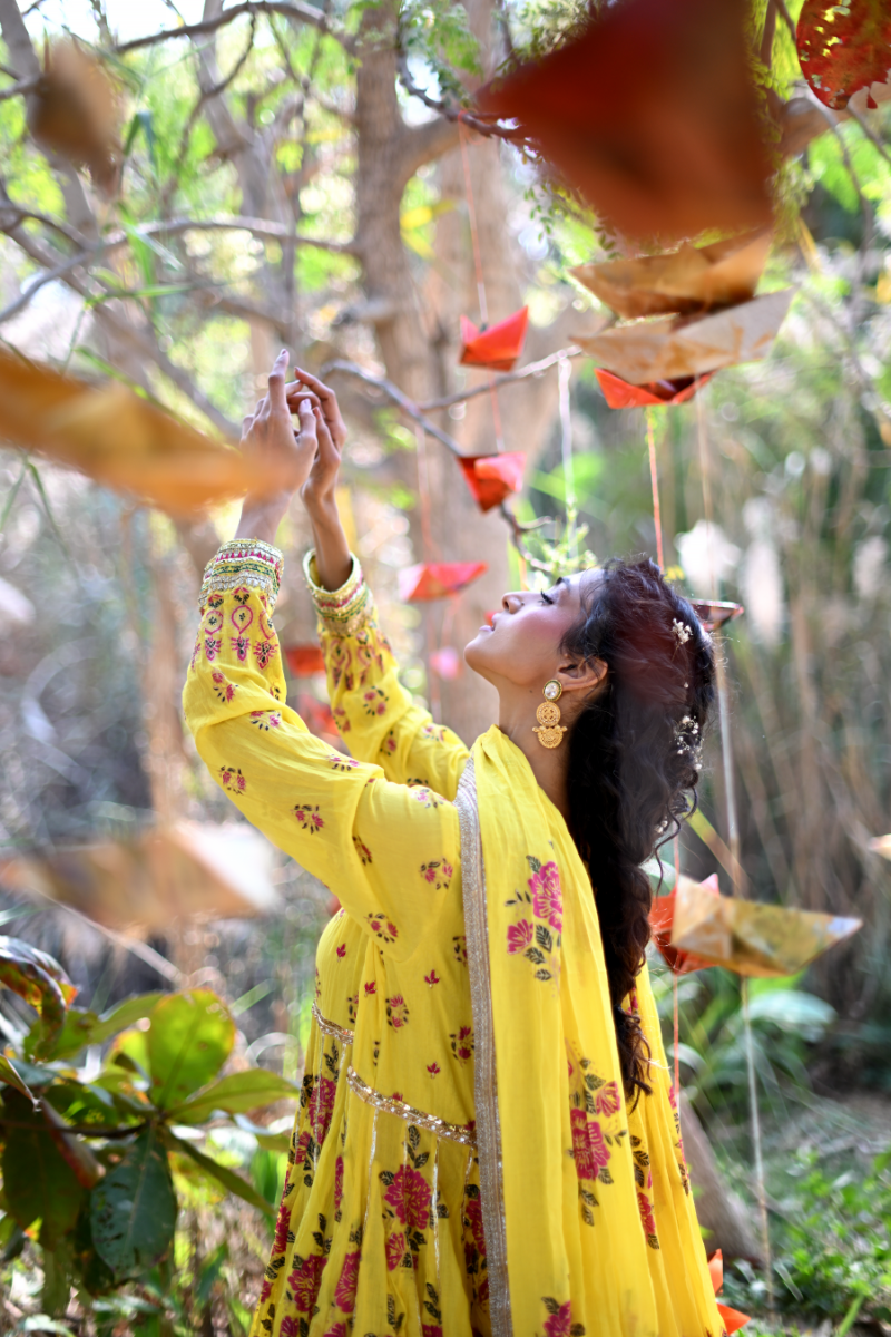 Sajal Aly in Pinktree - Secret Garden - Yellow - 3 Piece