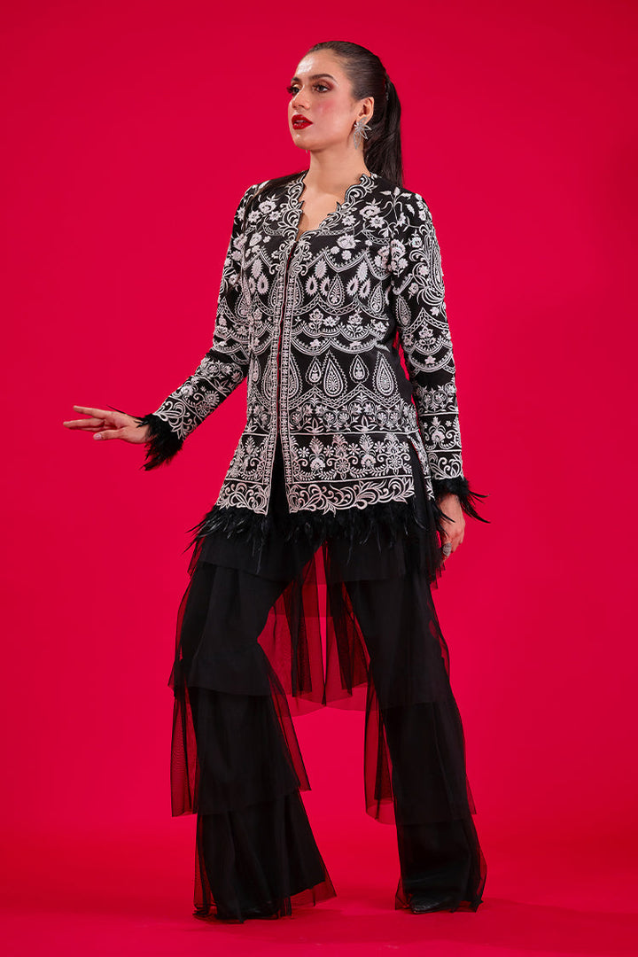 Salahuddin Pasha - Amara Silk Jacket For Women - Black - 2 Piece