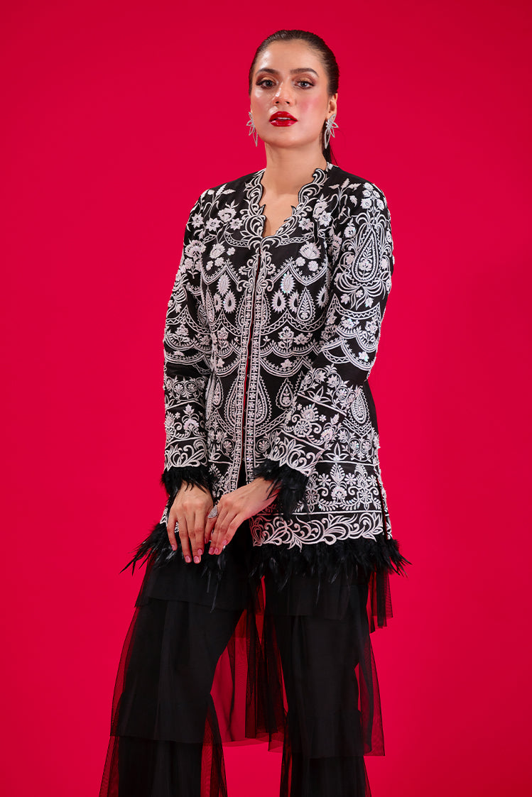 Salahuddin Pasha - Amara Silk Jacket For Women - Black - 2 Piece