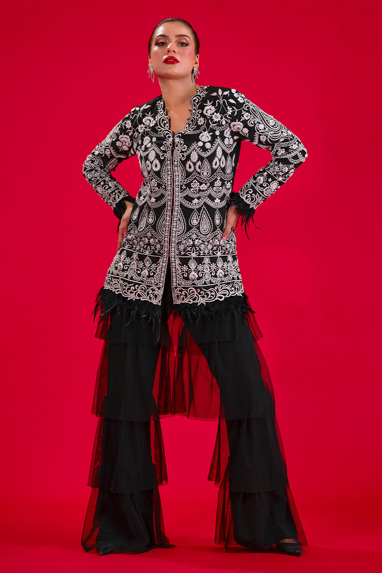Salahuddin Pasha - Amara Silk Jacket For Women - Black - 2 Piece