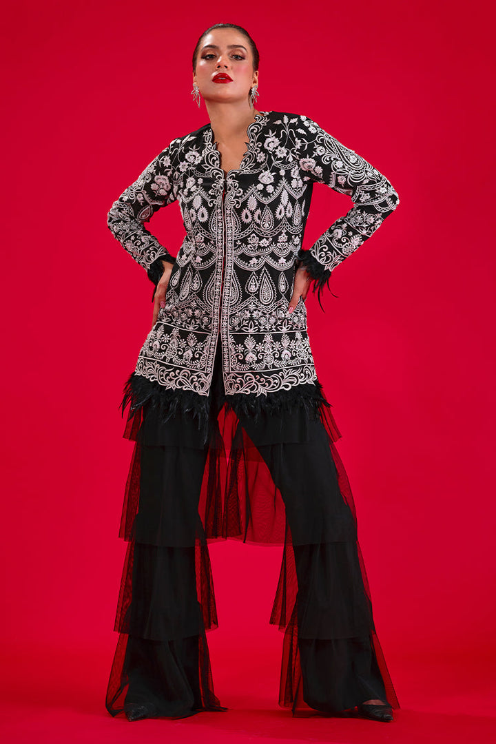 Salahuddin Pasha - Amara Silk Jacket For Women - Black - 2 Piece