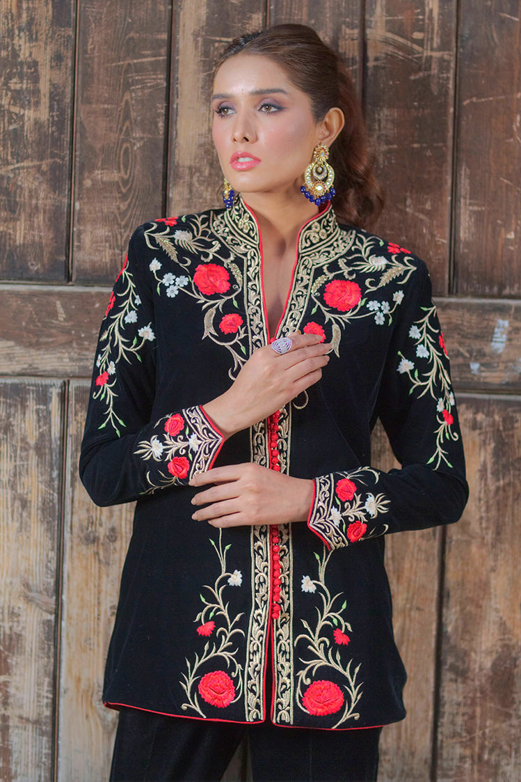 Salahuddin Pasha - Amira Velvet Jacket For Women - Black - 2 Piece
