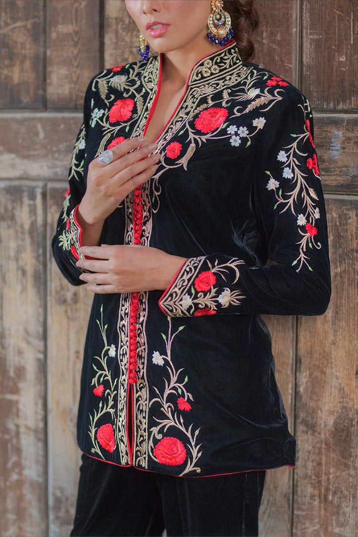 Salahuddin Pasha - Amira Velvet Jacket For Women - Black - 2 Piece