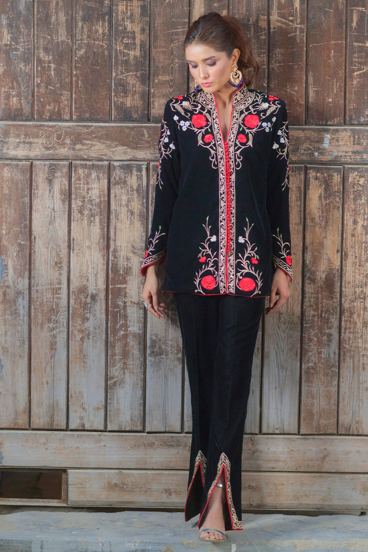 Salahuddin Pasha - Amira Velvet Jacket For Women - Black - 2 Piece