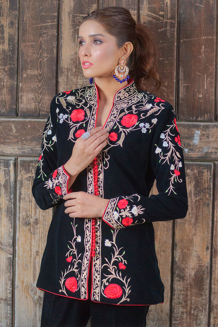 Salahuddin Pasha - Amira Velvet Jacket For Women - Black - 2 Piece