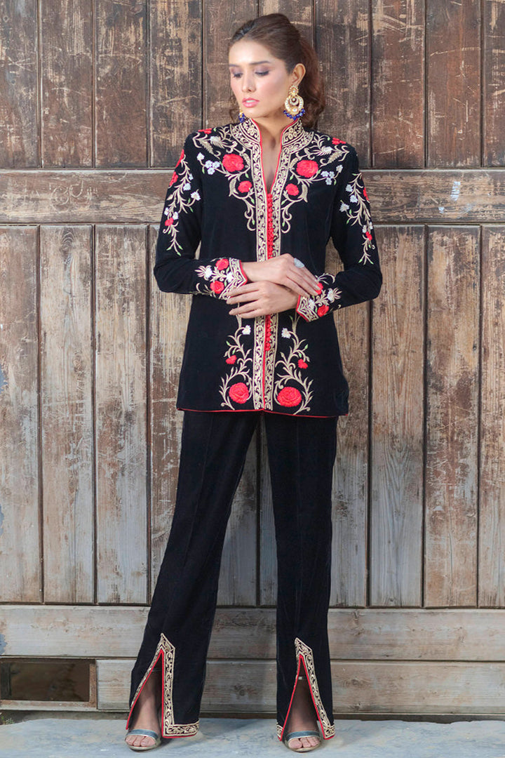 Salahuddin Pasha - Amira Velvet Jacket For Women - Black - 2 Piece