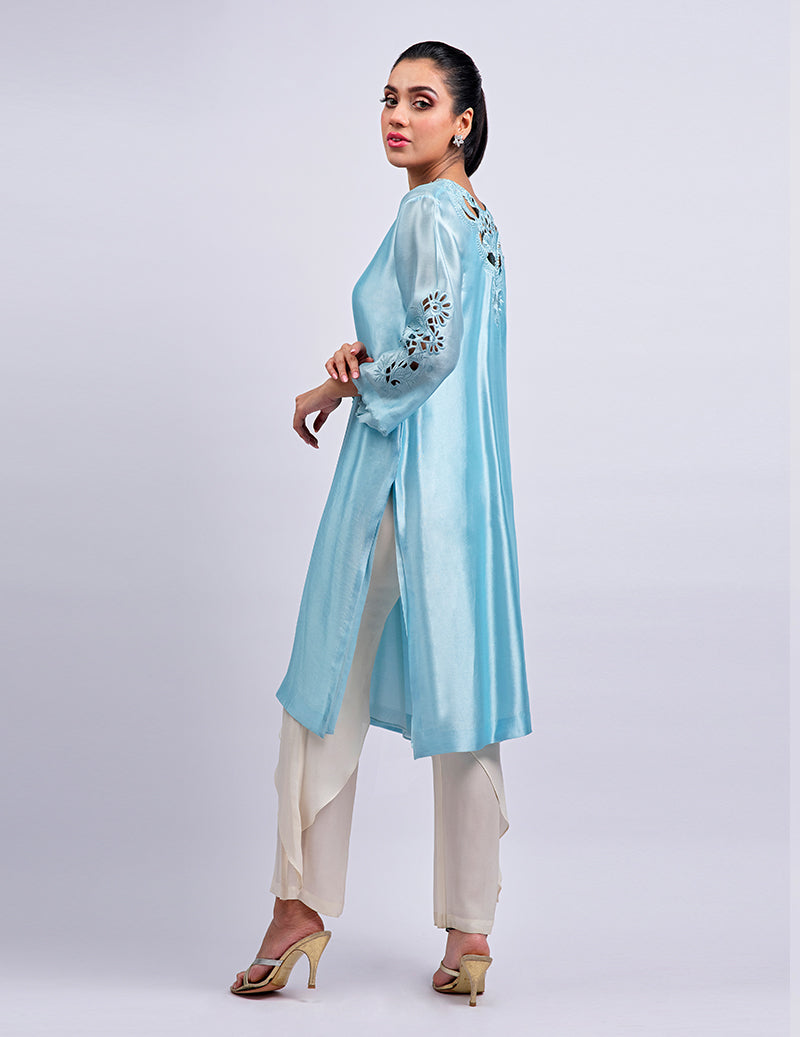 Salahuddin Pasha - Blue Skies Silk Suit For Women - 2 Piece