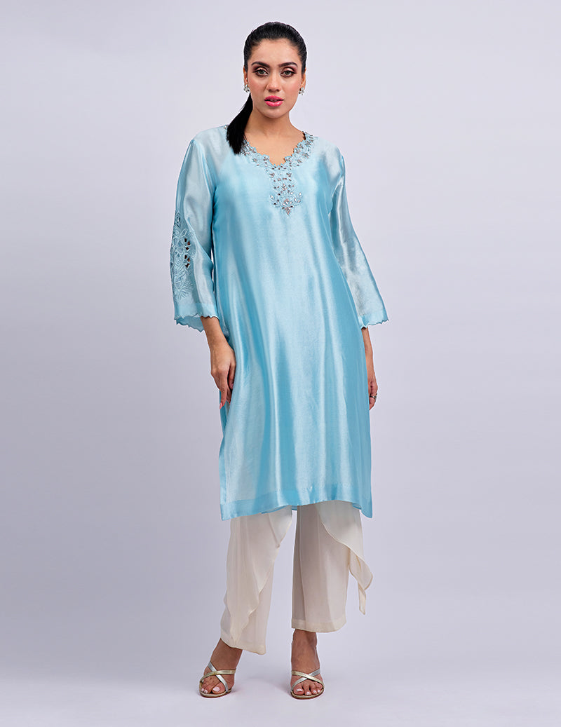 Salahuddin Pasha - Blue Skies Silk Suit For Women - 2 Piece