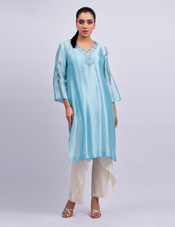 Salahuddin Pasha - Blue Skies Silk Suit For Women - 2 Piece