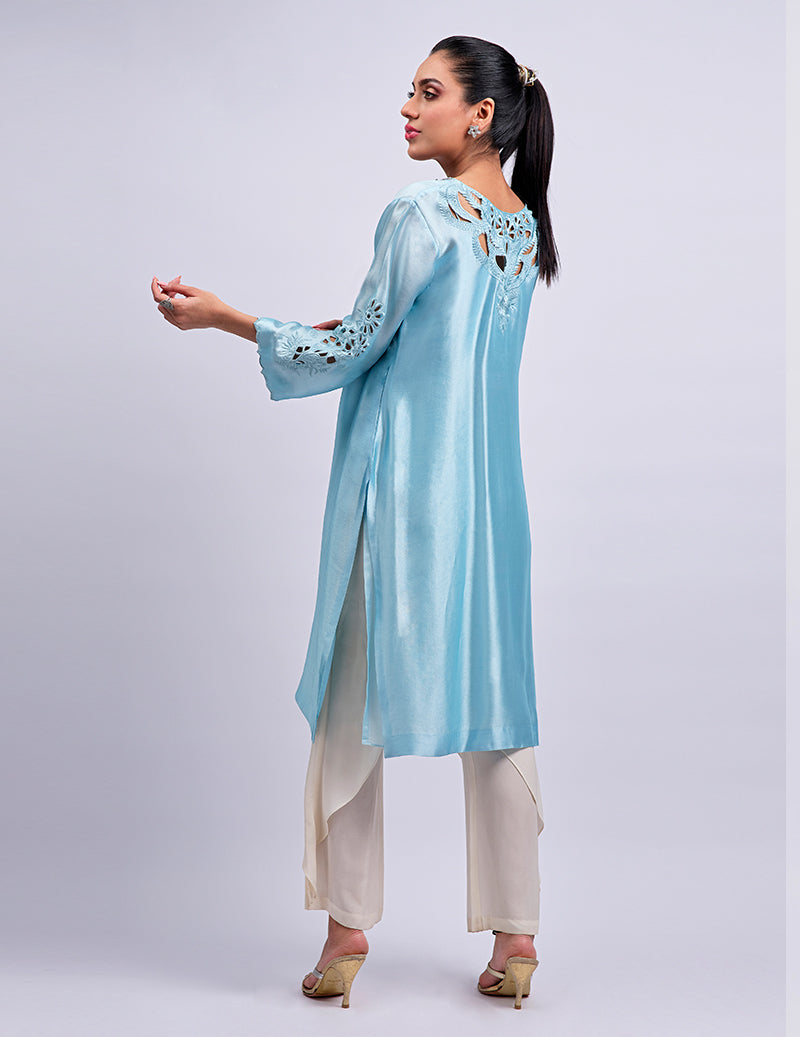 Salahuddin Pasha - Blue Skies Silk Suit For Women - 2 Piece