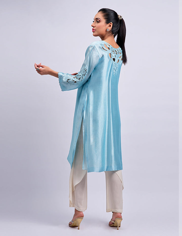 Salahuddin Pasha - Blue Skies Silk Suit For Women - 2 Piece