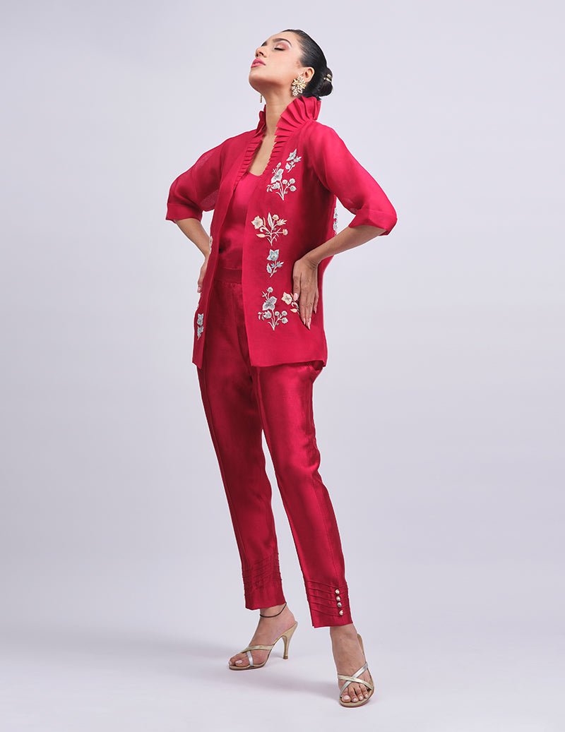 Salahuddin Pasha - Carmine Silk, Organza Jacket For Women - Pink - 2 Piece