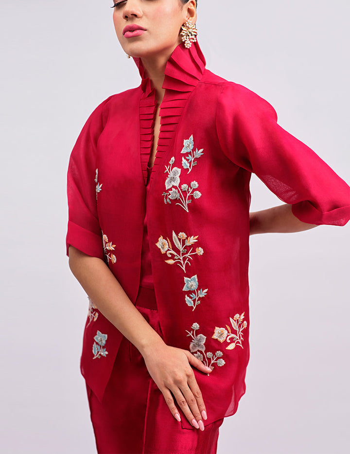 Salahuddin Pasha - Carmine Silk, Organza Jacket For Women - Pink - 2 Piece