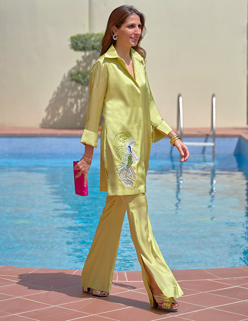 Salahuddin Pasha - Creme De Pistachio Silk Suit For Women - 2 Piece