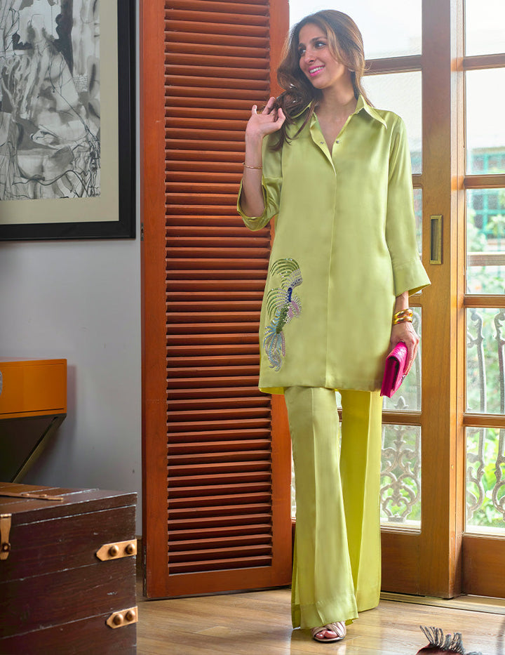 Salahuddin Pasha - Creme De Pistachio Silk Suit For Women - 2 Piece