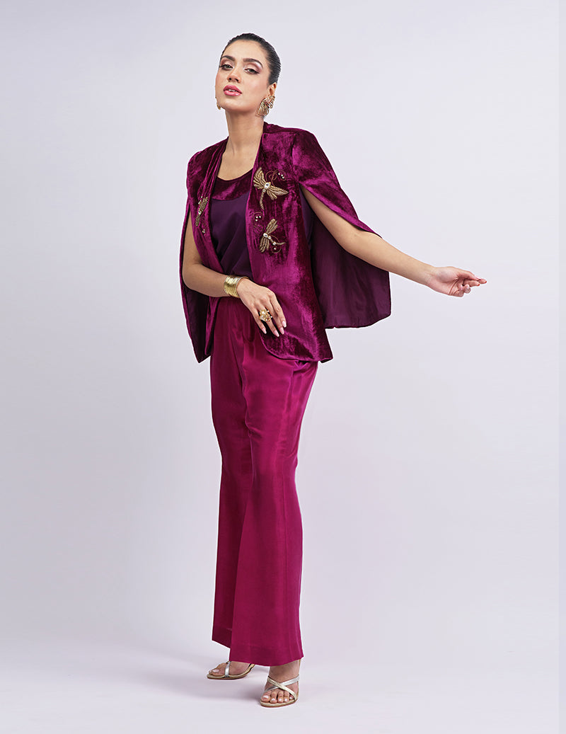 Salahuddin Pasha - Czarina Velvet Jacket For Women - Burgundy - 2 Piece