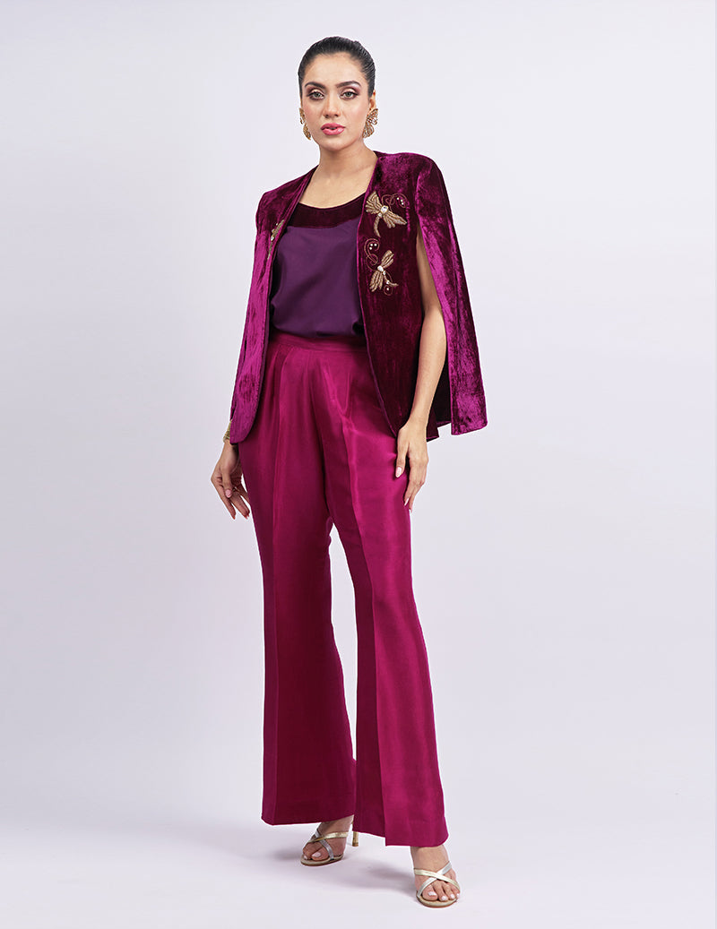 Salahuddin Pasha - Czarina Velvet Jacket For Women - Burgundy - 2 Piece
