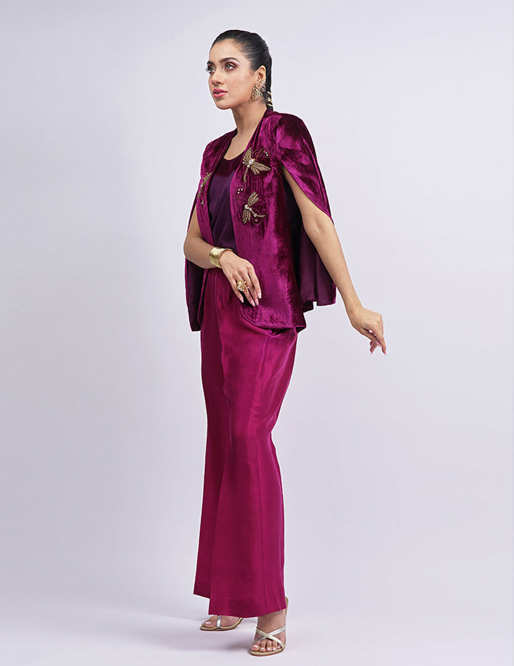 Salahuddin Pasha - Czarina Velvet Jacket For Women - Burgundy - 2 Piece