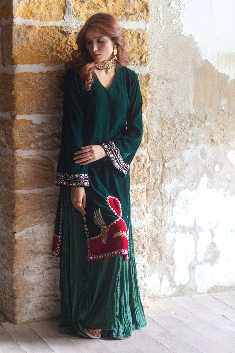 Salahuddin Pasha - Emerald Velvet Suit For Women - Green - 2 Piece