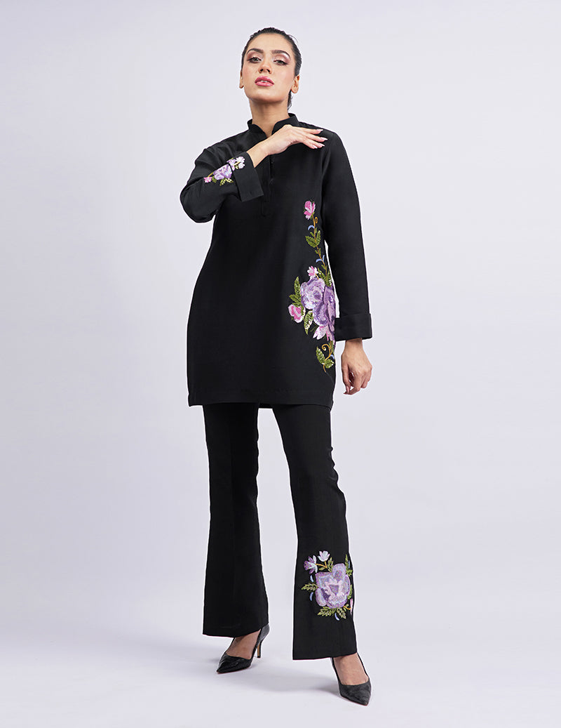 Salahuddin Pasha - Izmir Silk Suit For Women - Black - 2 Piece