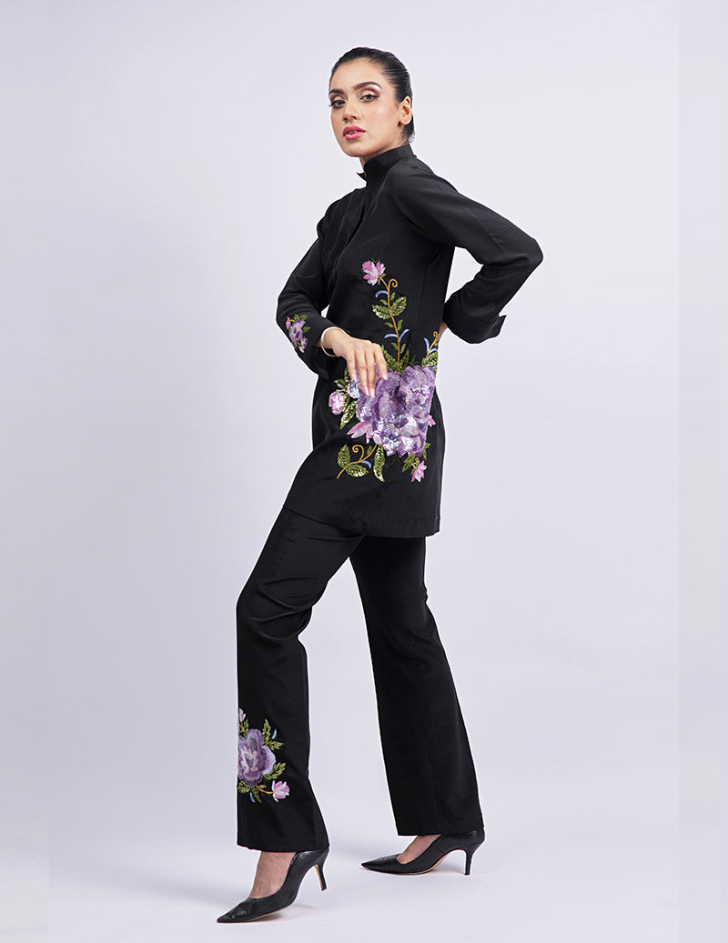 Salahuddin Pasha - Izmir Silk Suit For Women - Black - 2 Piece