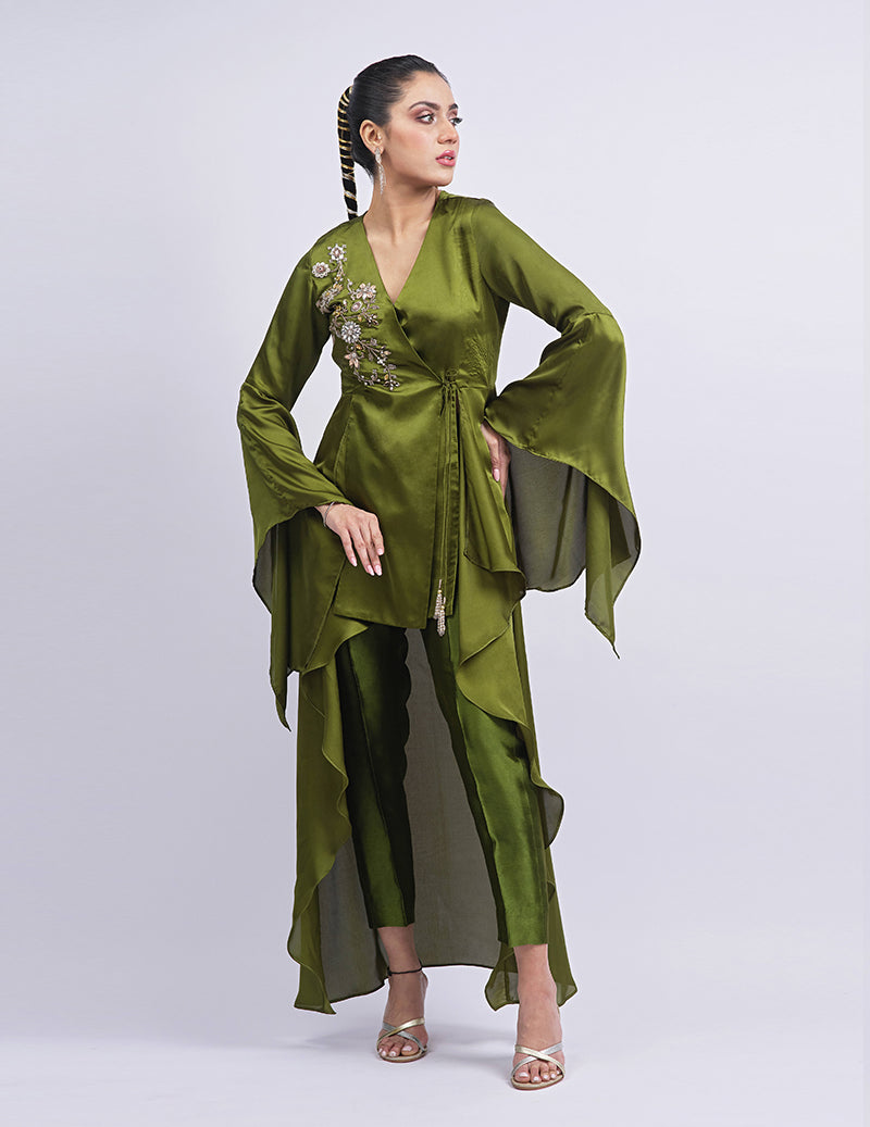 Salahuddin Pasha - Jade Silk Tunic For Women - Green - 2 Piece
