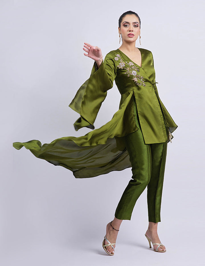 Salahuddin Pasha - Jade Silk Tunic For Women - Green - 2 Piece