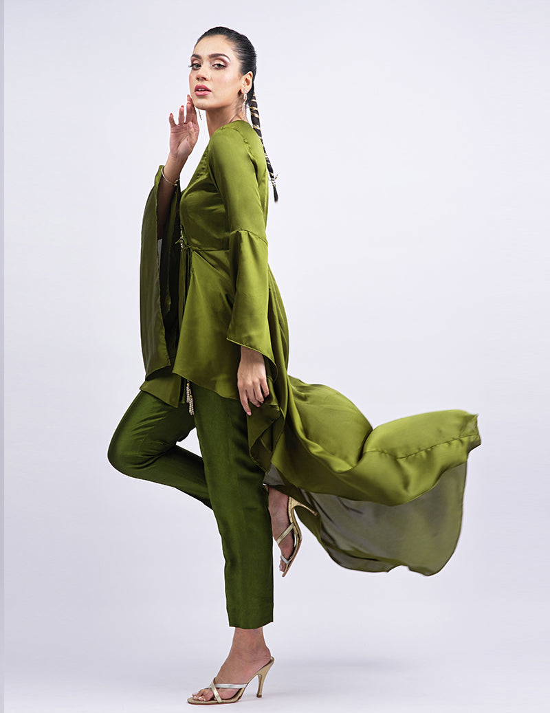Salahuddin Pasha - Jade Silk Tunic For Women - Green - 2 Piece