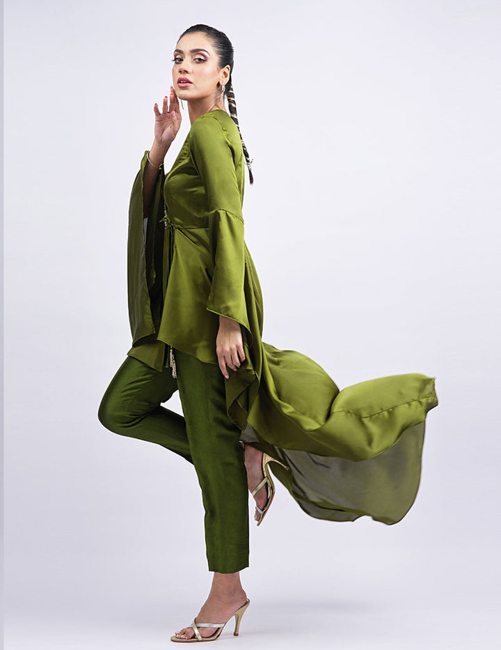 Salahuddin Pasha - Jade Silk Tunic For Women - Green - 2 Piece