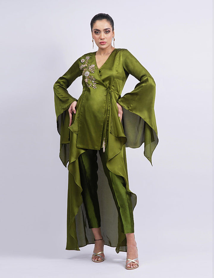 Salahuddin Pasha - Jade Silk Tunic For Women - Green - 2 Piece
