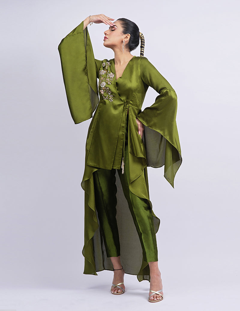 Salahuddin Pasha - Jade Silk Tunic For Women - Green - 2 Piece