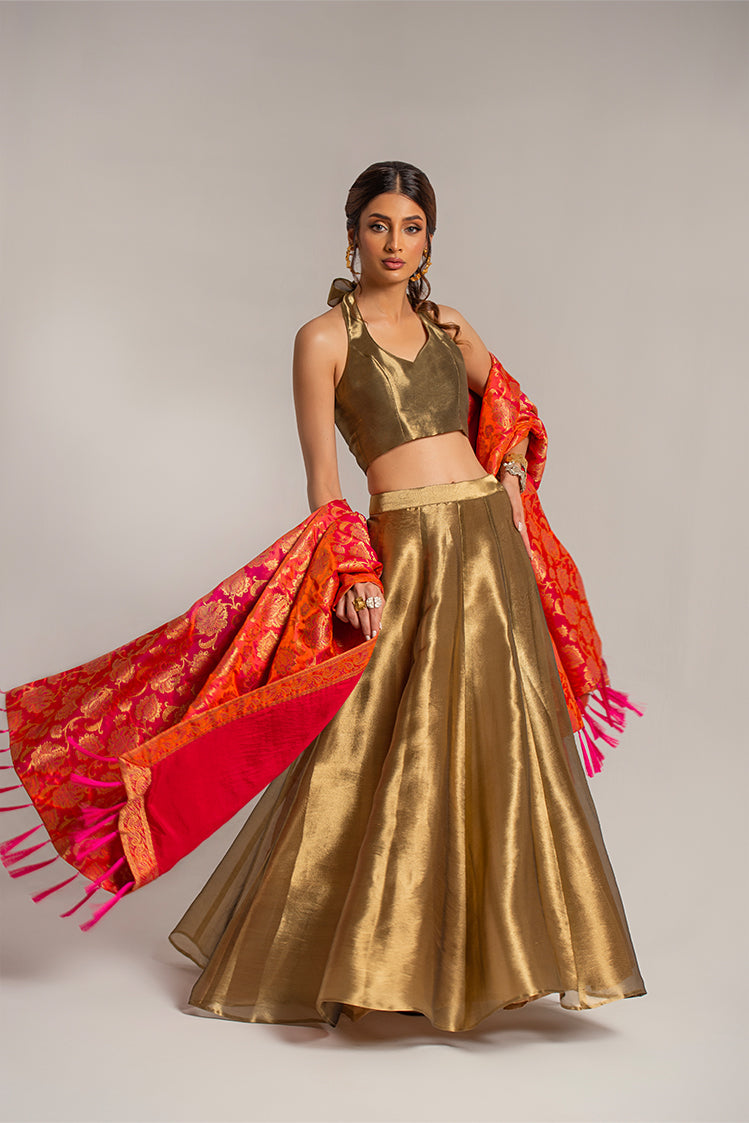 Salahuddin Pasha - Jamawar Lehnga choli For Women - Gold Dust - 3 Piece