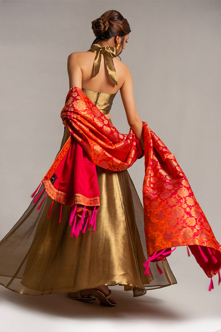 Salahuddin Pasha - Jamawar Lehnga choli For Women - Gold Dust - 3 Piece