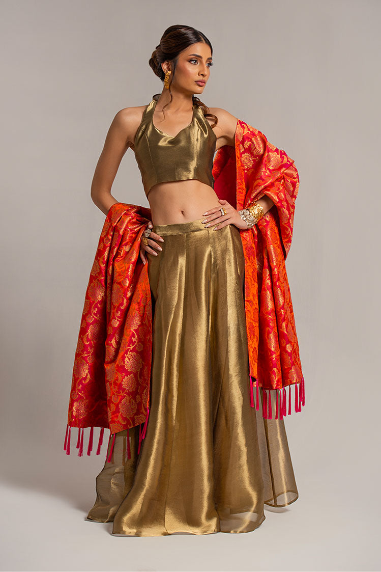 Salahuddin Pasha - Jamawar Lehnga choli For Women - Gold Dust - 3 Piece
