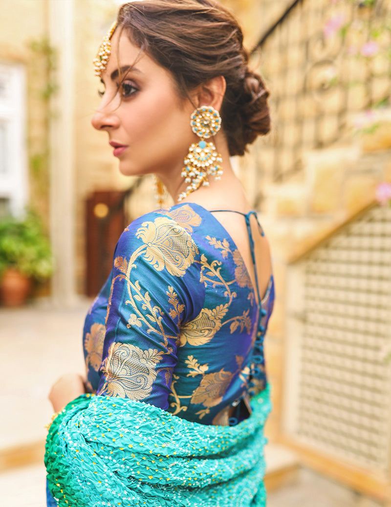 Salahuddin Pasha - La Reveur Silk Lehnga choli For Women - Aqua Blue - 3 Piece