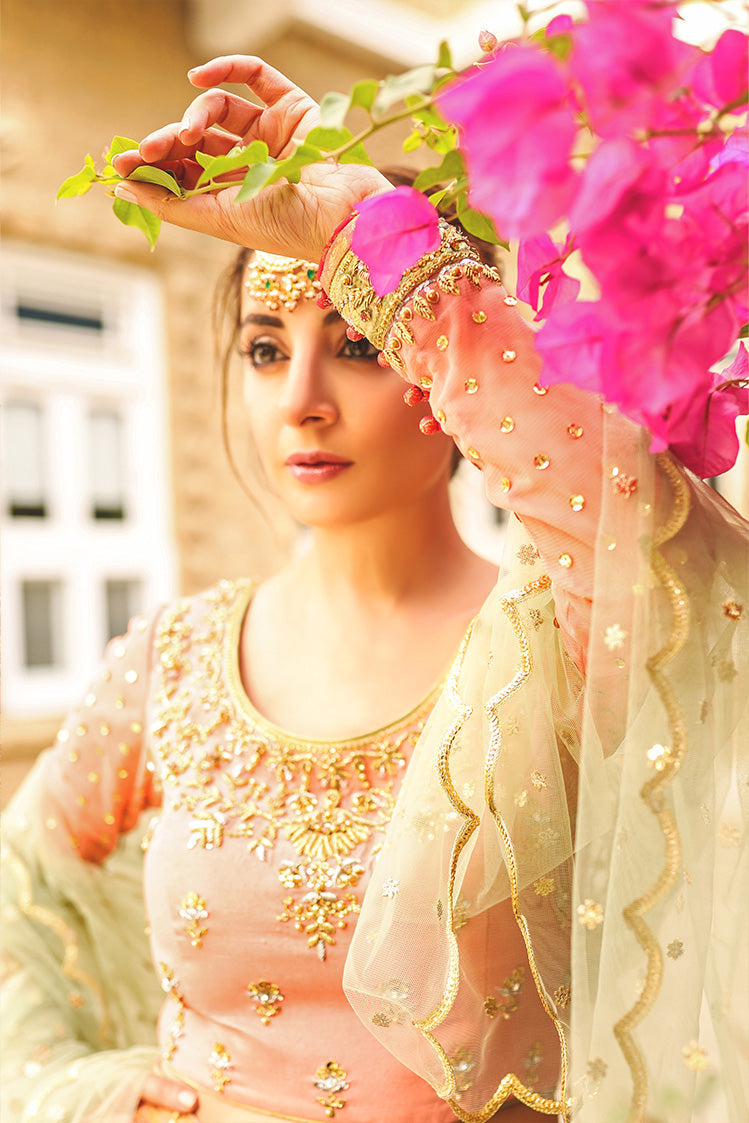 Salahuddin Pasha - La Reveur Silk Lehnga choli For Women - Peach - 3 Piece