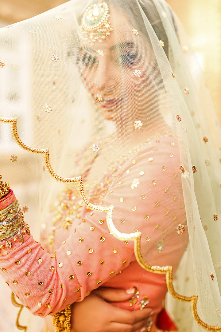 Salahuddin Pasha - La Reveur Silk Lehnga choli For Women - Peach - 3 Piece