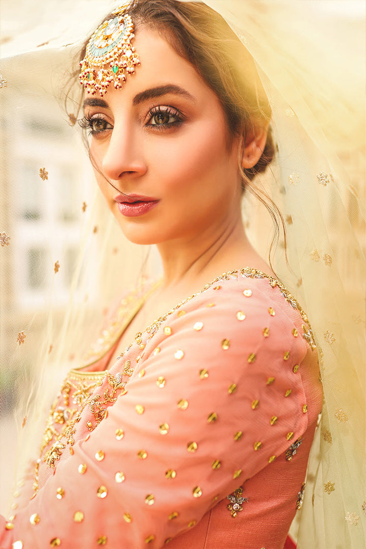 Salahuddin Pasha - La Reveur Silk Lehnga choli For Women - Peach - 3 Piece