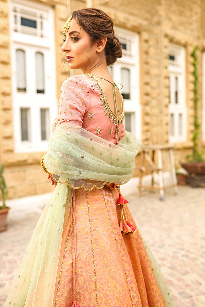 Salahuddin Pasha - La Reveur Silk Lehnga choli For Women - Peach - 3 Piece